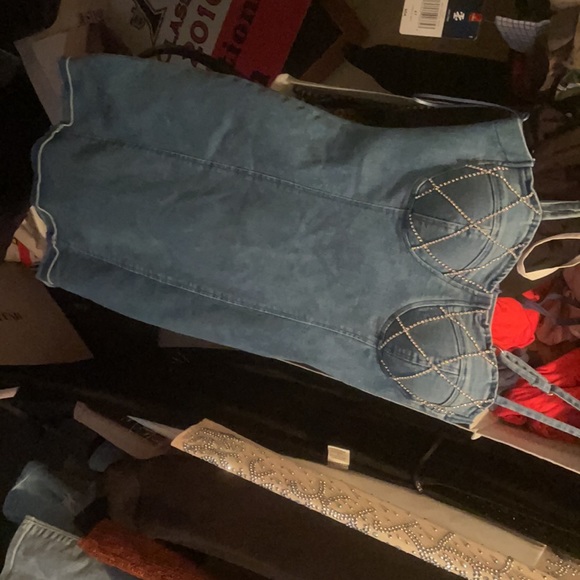 Diamond studded denim tank dress . - Picture 4 of 4